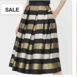 White House Black Market Black, Gold and Cream Stripe Skirt.